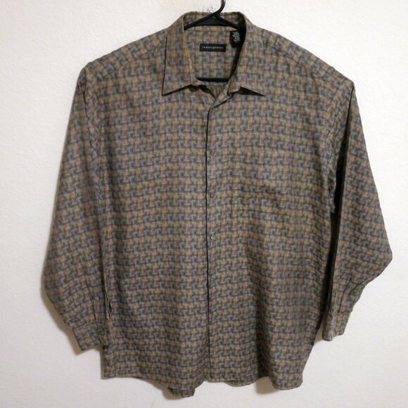 Jhane Barnes Shirt Mens 2XL Long Sleeve Button Brown Blue Stripes - Picture 2 of 6
